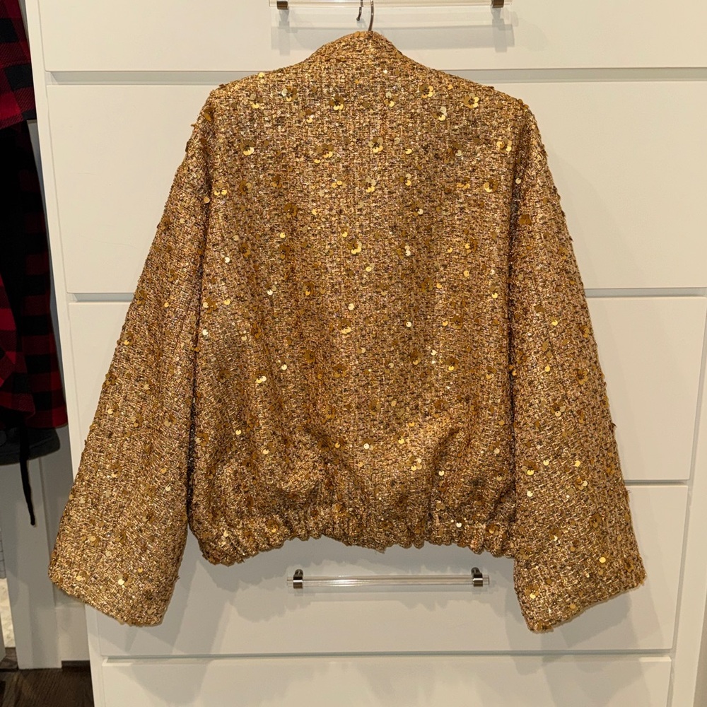 Zara Bloggers favorite! Elegant oversized Gold Women's Sequin Jacket - Picture 6 of 12